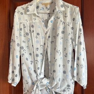 Nautical Print Button-Up Blouse